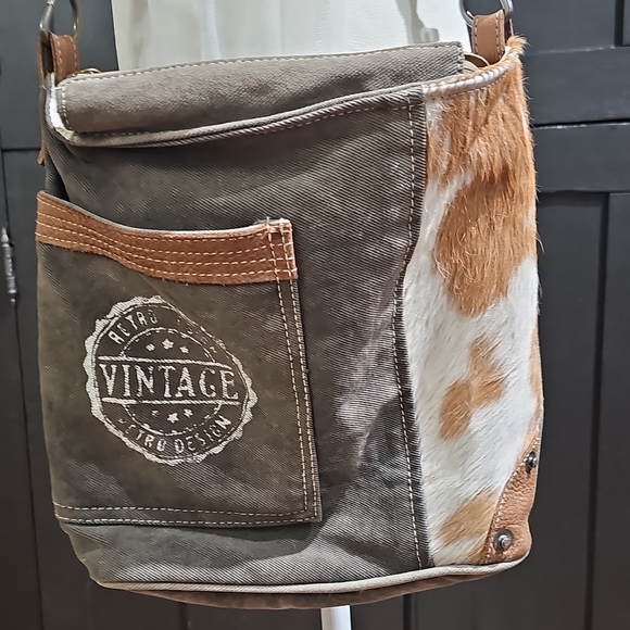 Myra Bag Handbags - Myra Bag Beige Canvas Interior with Brown Trim Bucket Purse